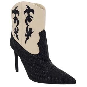 INC INTL Concepts Women Indigo Stiletto Cowgirl Boots Sz US 10M Bone Black Bling